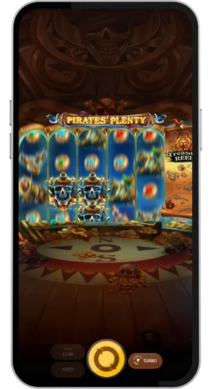 Spinning manually or via Autoplay and tracking map symbols moving the ship closer to the Treasure Reel in Pirates Plenty